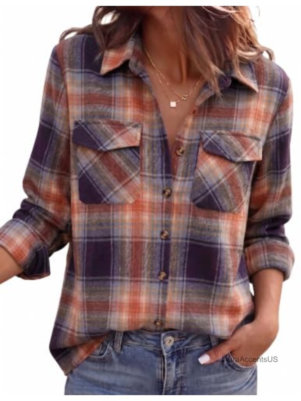 Zeagoo Women's Lightweight Flannel Button Up Shirt with Pockets